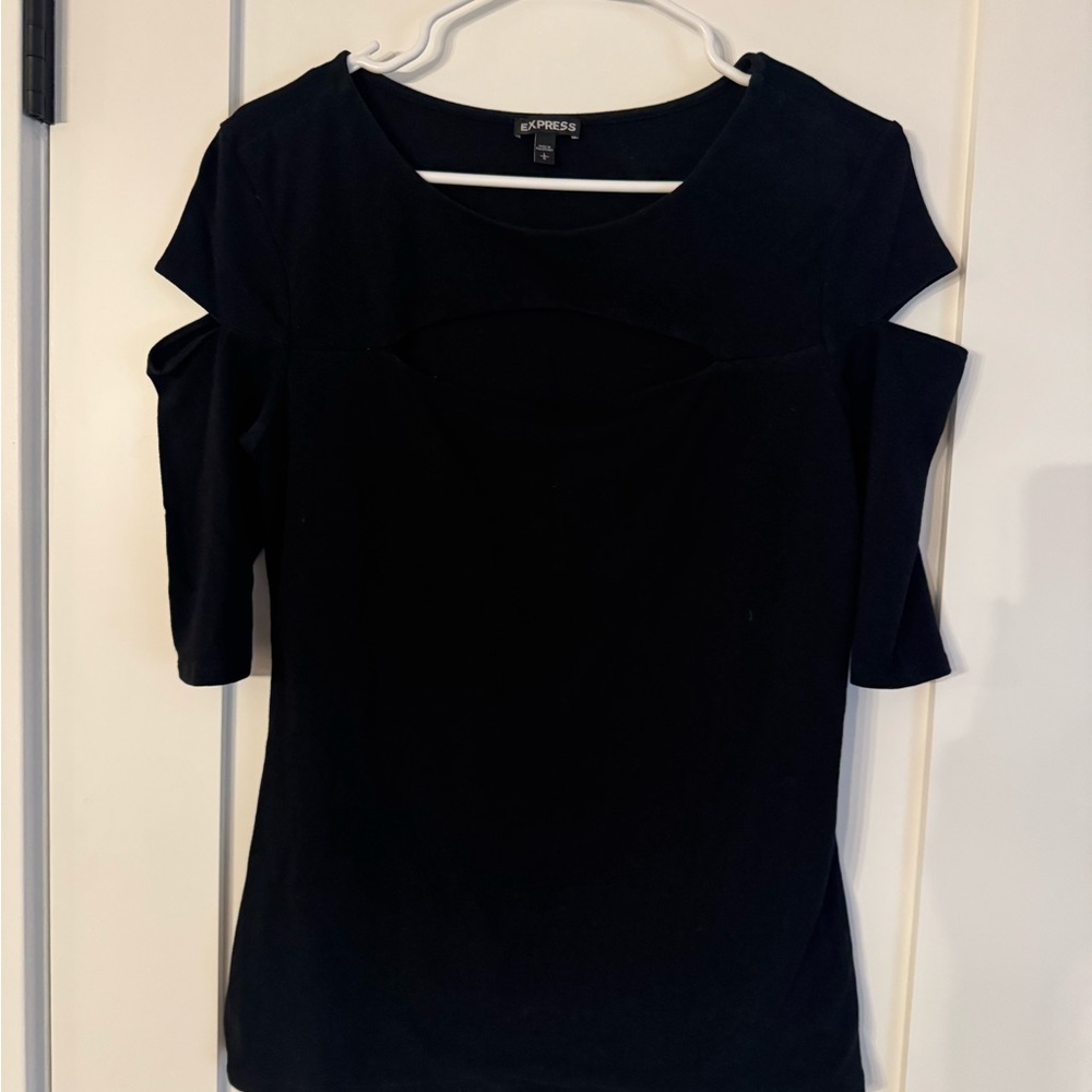 Express Women's Black Cut-Out Sleeve Top